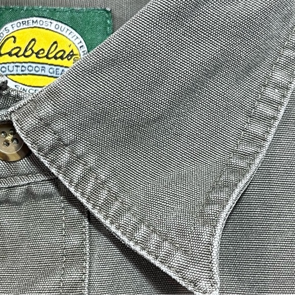 Vintage Cabela's Hunting Shirt Mens Large OD Green Canvas Elbow Patches - Picture 10 of 14